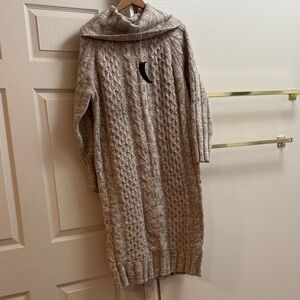 Banana Republic Taupe Cable Knit Turtleneck Sweater Dress